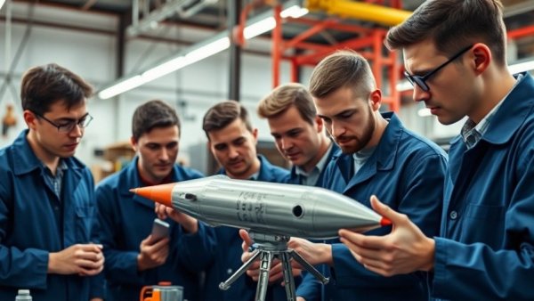 NASA rocket team working on a model in a collaborative setting.