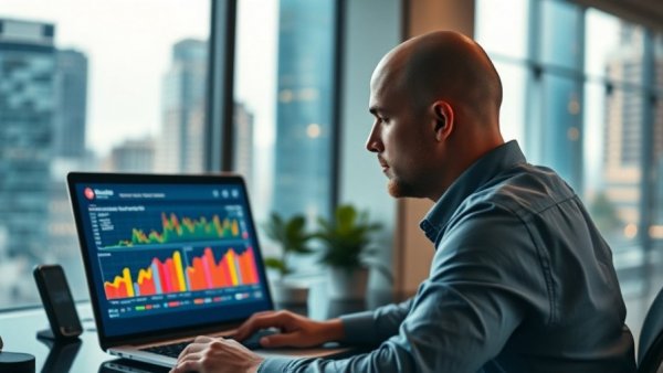 AI-Powered Ownership: Business expert analyzing data with tech background