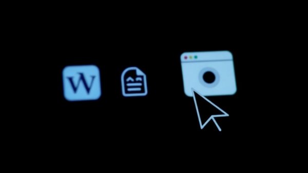 Minimalistic website icons illustrating AI SEO interaction.