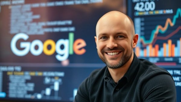 SEO strategy photo with a man in front of Google interface.