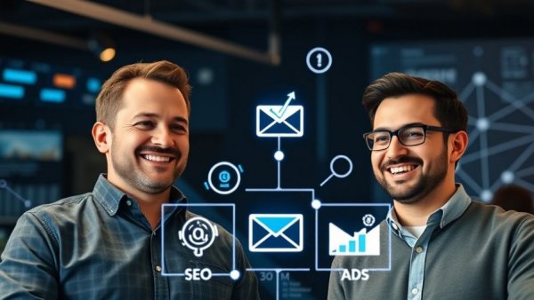 AI Marketing Team collaboration with digital marketing icons.