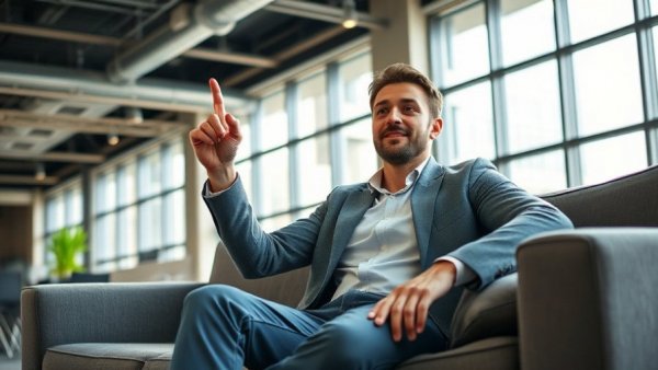 Man in a modern office demonstrating digital marketing strategies.