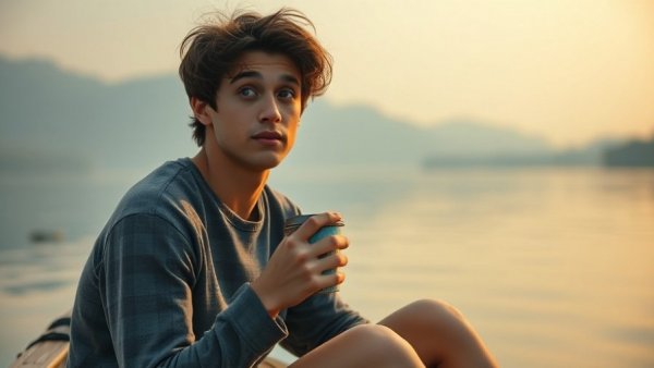 10 Success Habits: Person reflecting on a boat with coffee.