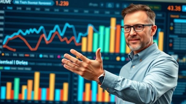 AI Writes 4x Faster for SEO: Man presents content comparison chart.