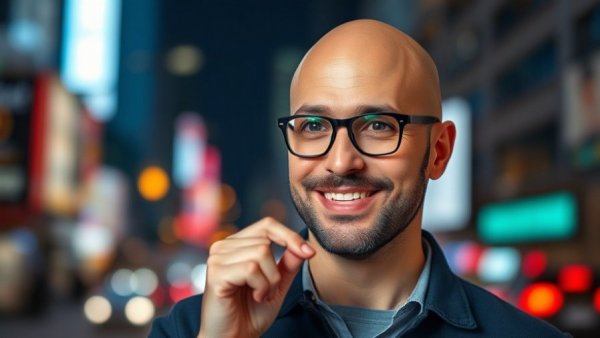 Bald man smiling with text about content writing