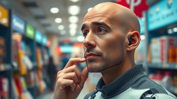 Would you let AI buy for you? Digital art with thoughtful man and AI shopping.