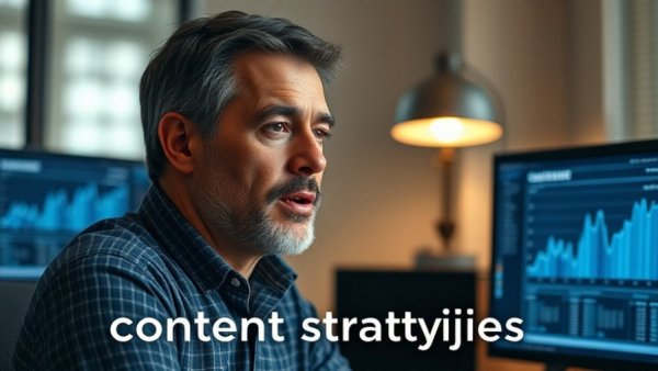 Man discussing content marketing strategies in modern office.