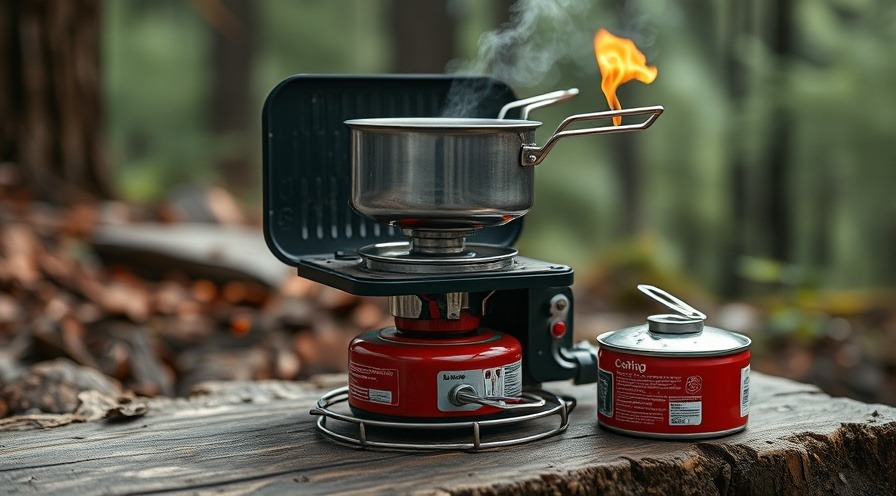 Realistic photo of a portable stove for outdoor cooking.