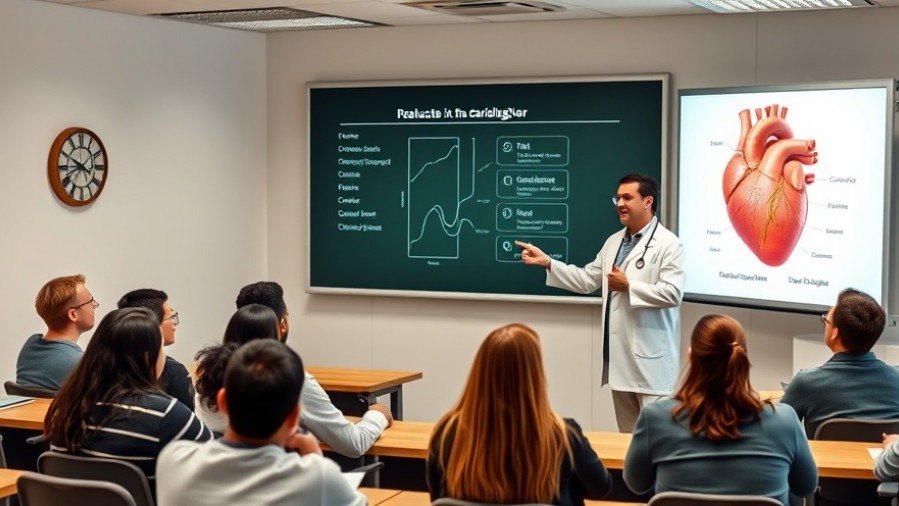 Cardiologist teaching students about cardiovascular health and lifestyle choices.