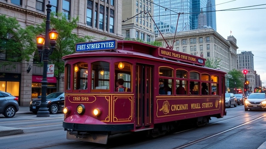 Cincinnati free street car gliding through urban landscape