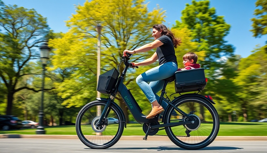 Urban Arrow E-Bike with rider and child in a park setting.