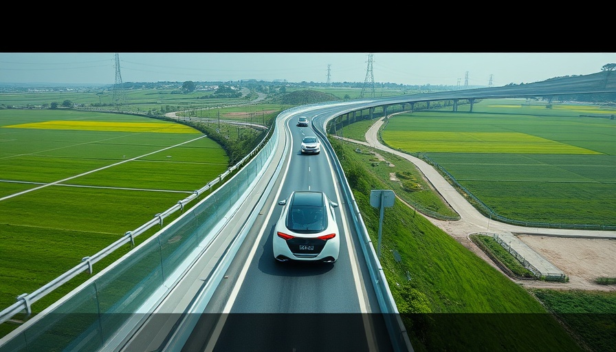 Futuristic highway with autonomous vehicles in nature-positive cities.