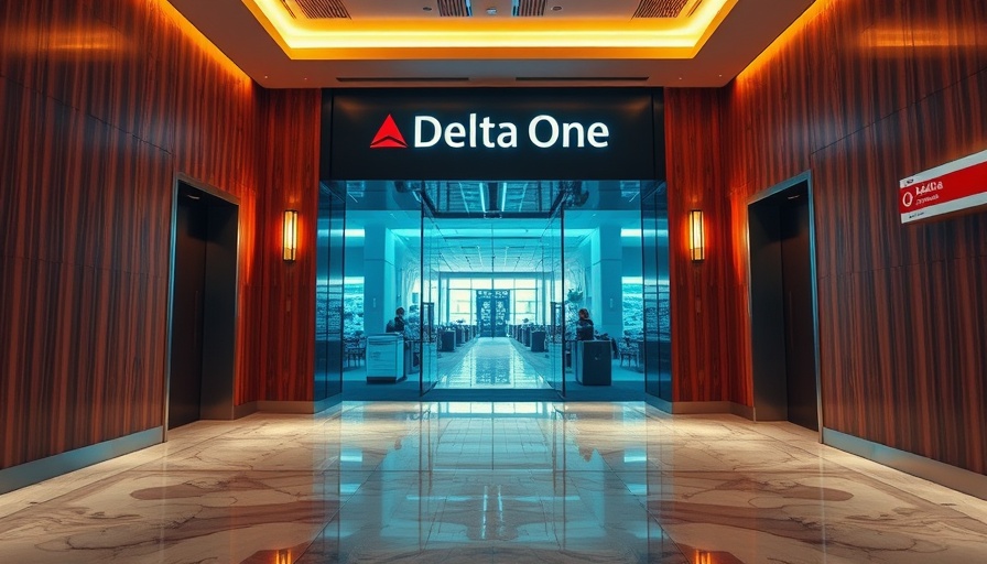 Delta Lounge entrance with sleek design and ambient lighting.