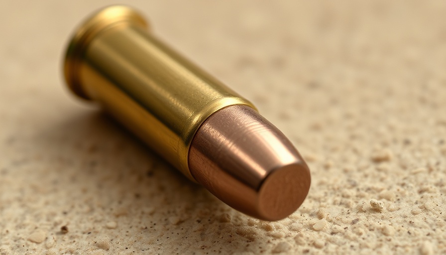 Brass bullet with green tip next to metallic bullet on beige surface.