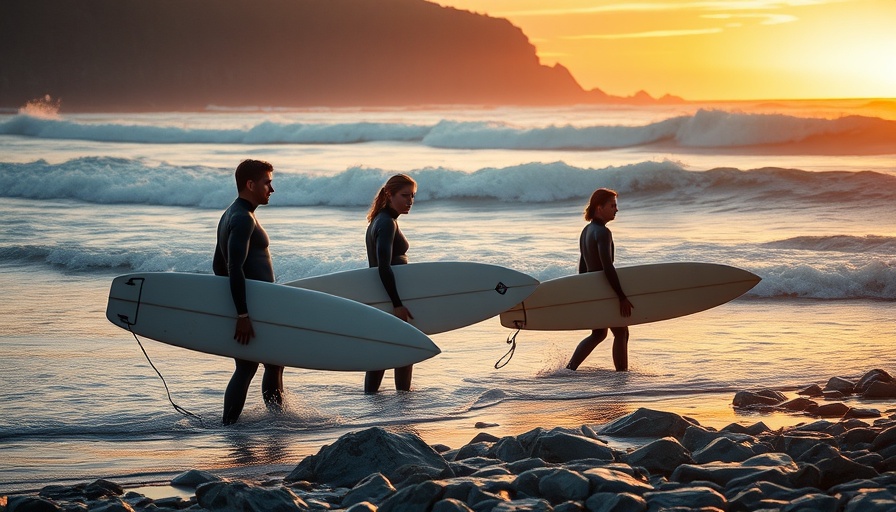 Surfers at sunset on a Peru beach, best time to visit Peru.