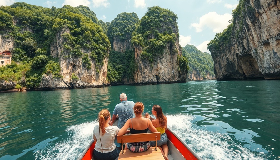 Tourists enjoying a boat ride in Peru's stunning natural landscapes.