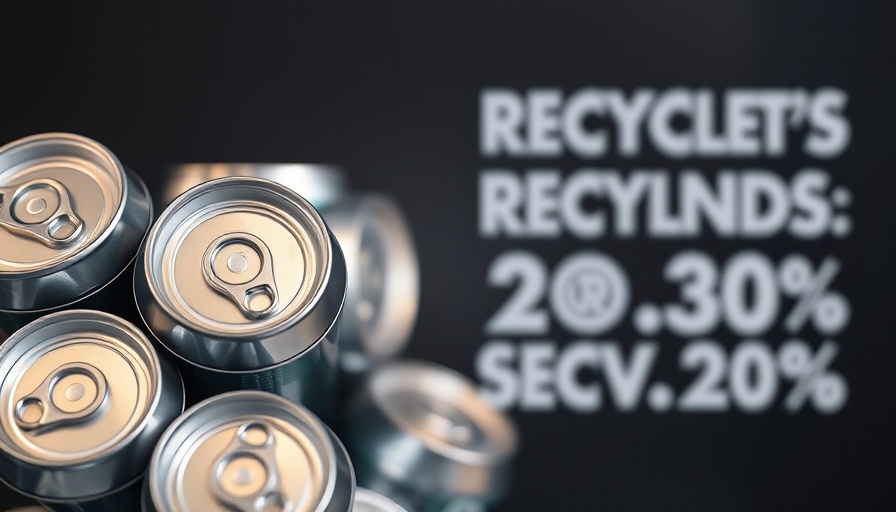 Aluminum recycling statistics with stacked cans, promoting awareness.