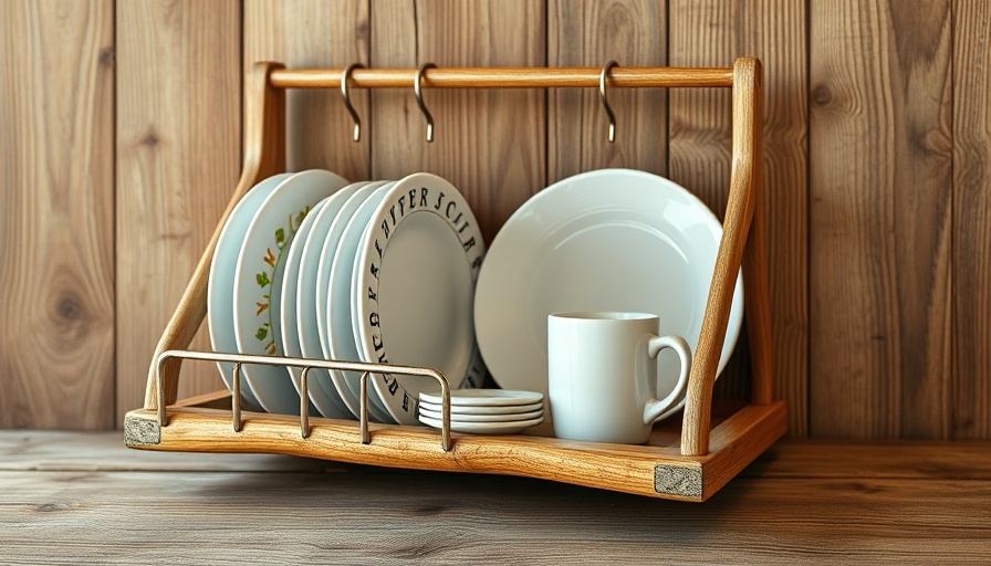 Repurposing hangers into a creative dish rack with plates and mug.