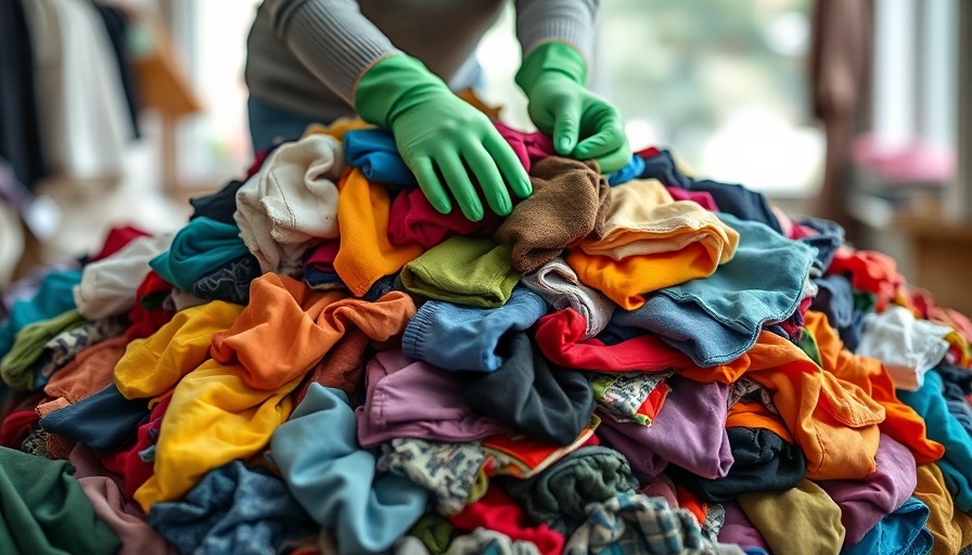 Person sorting colorful clothes, highlighting textile waste.