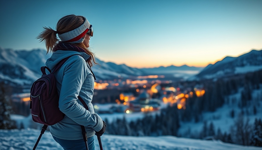 Adventurous skier overlooks snowy Park City mountain scenery.