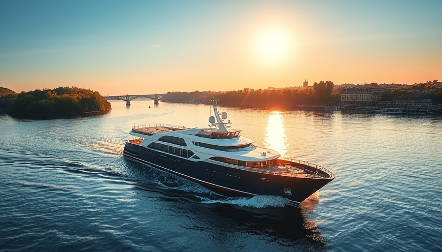 Luxury river cruise ship sailing at sunset, National Geographic Expeditions.