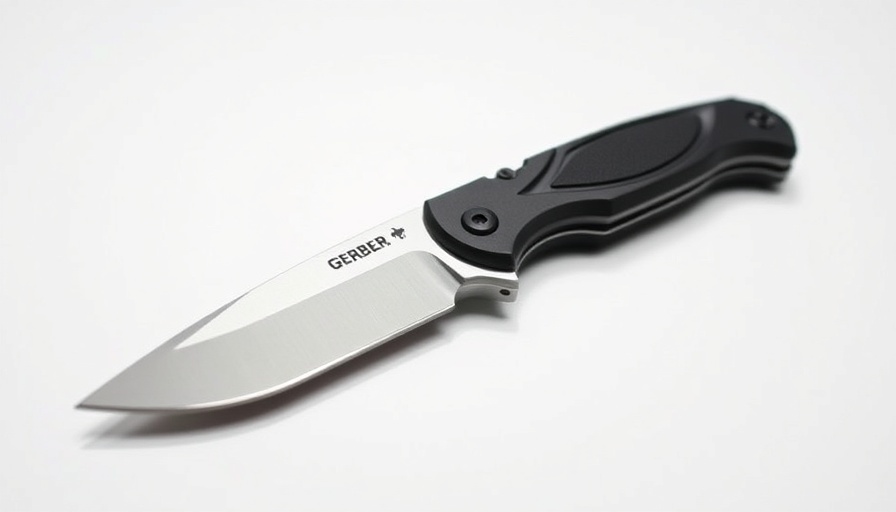 Gerber StrongArm tactical knife with sheath on white background.