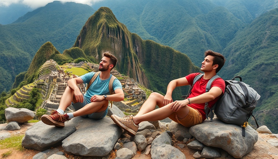 Hikers resting on Machu Picchu trail amid mountainous terrain.