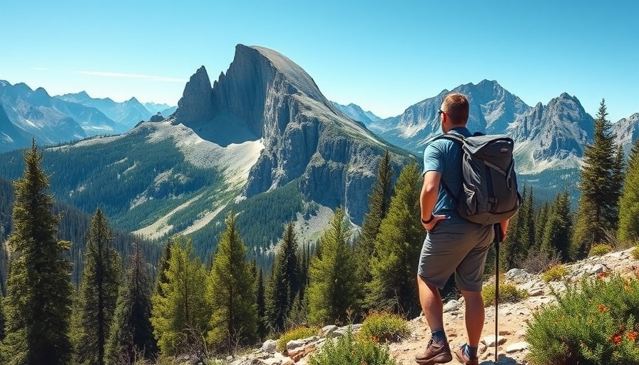 Hiker on a mountainous trail with backcountry permits in sunny landscape.