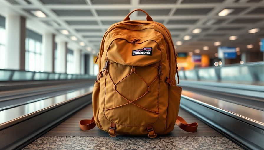 Sturdy Patagonia backpack at airport with ambient lighting.