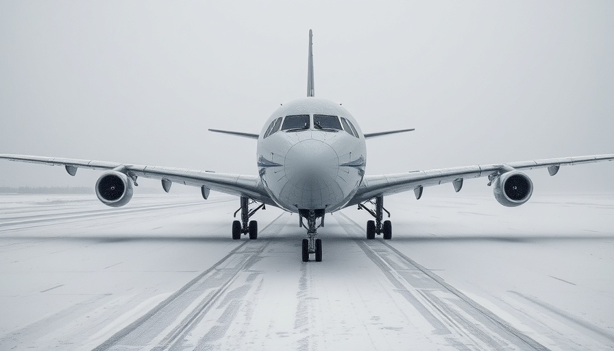 Winter Storm Blair engulfs airplane on snowy runway.