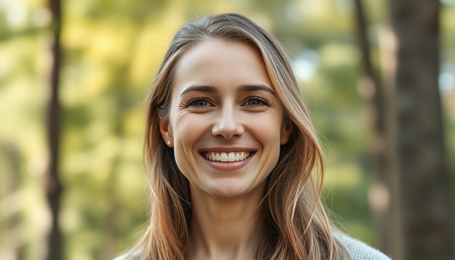 Smiling woman outdoors, Rye sustainability theme.