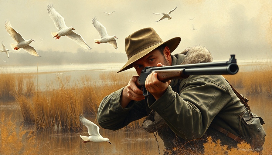 Vintage art of snipe hunting with two hunters in a marshy area.