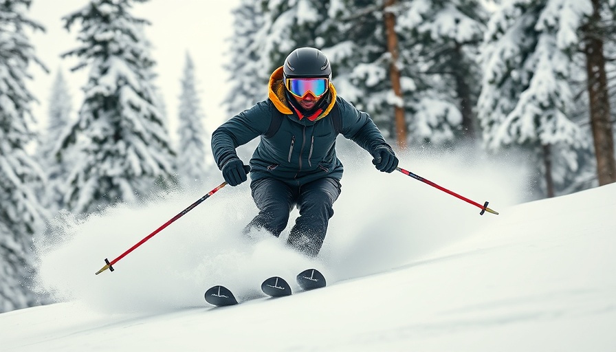 Skier wearing winter gloves skillfully descends snowy slope