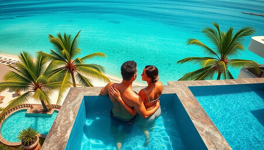 Luxury travel Costa Mujeres with couple in infinity pool