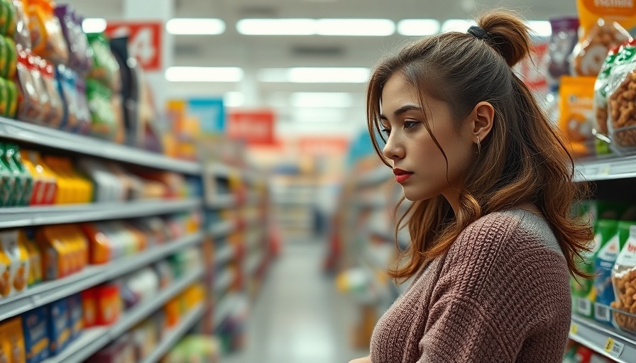 Thoughtful woman in store promoting precycling.