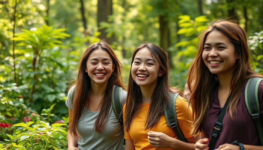 Sustainability education outdoor field trip with four young women in a forest.