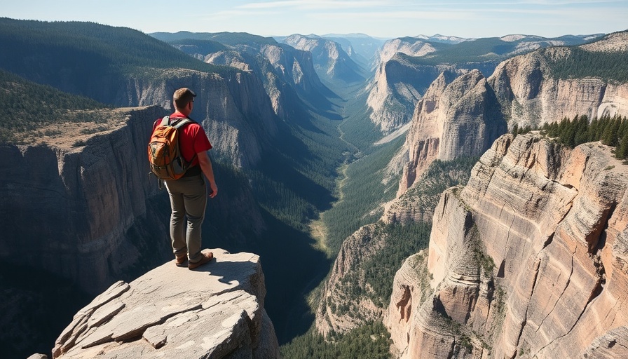 First Time Backpacking Yosemite: hiker on cliff edge with valley view.