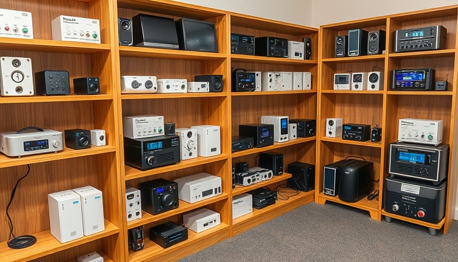 Assorted portable power stations on a shelf in a room.