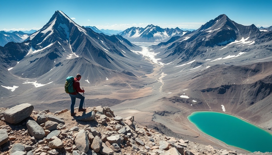 Hiker on Wonderland Trail amidst rocky mountain terrain.