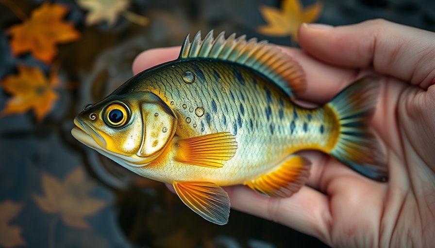 Vibrant bluegill fish resting in a hand, showcasing fishing catch.