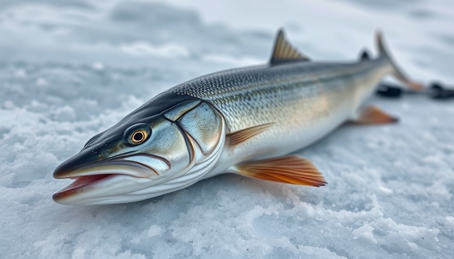 Ice fishing techniques with a northern pike on ice.