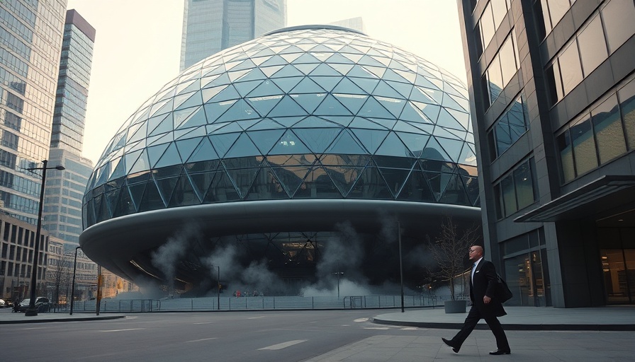 Modern geodesic dome with a person walking by, illustrating Amazon layoffs.