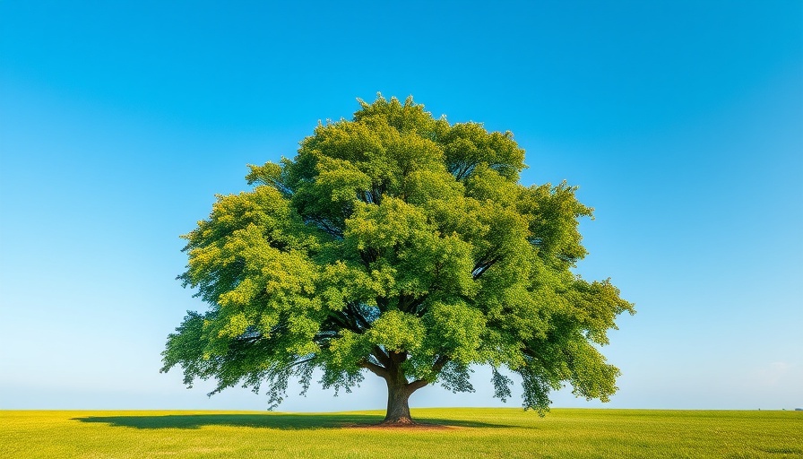 Lush green tree symbolizing environmental awareness under a clear sky.