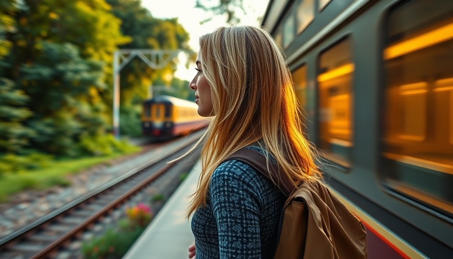 Female traveler at train platform with Eurail Pass watching a train departs.