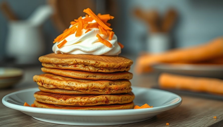 Delicious carrot cake pancakes stack with whipped topping