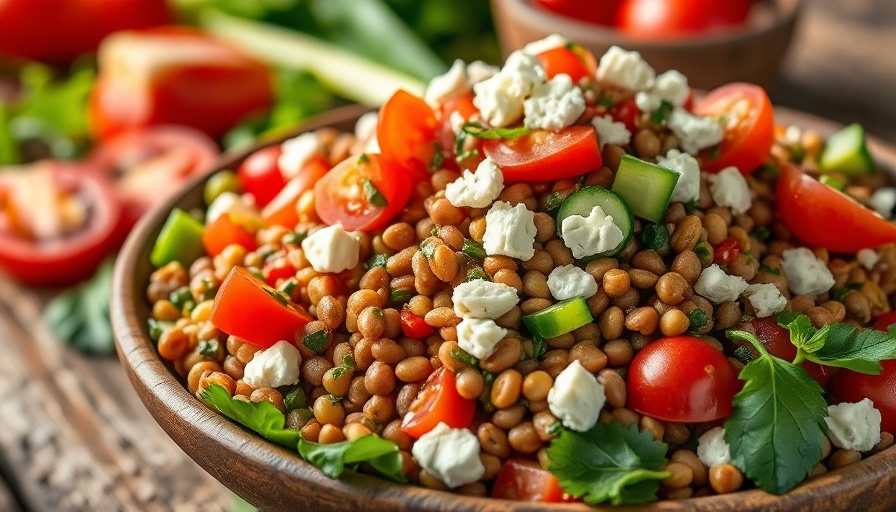 Delicious make-ahead lentil salad with fresh veggies and feta.