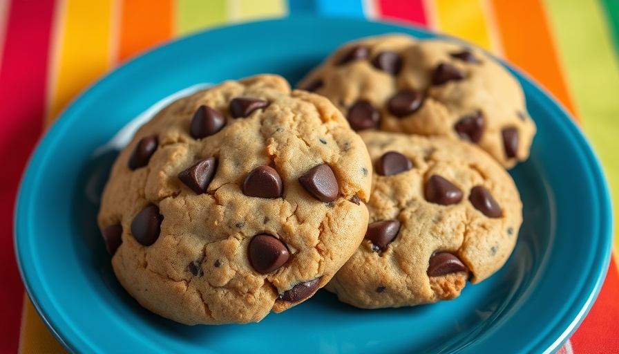 Vegan chocolate chip cookies gluten-free on blue plate.