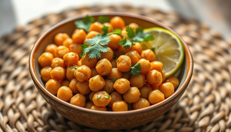 Easy Satay Chickpeas Recipe with cilantro and lime on a woven mat.