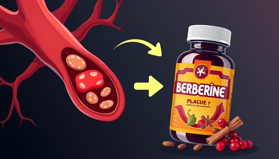 Berberine arterial plaque reduction illustrated with supplement bottle.