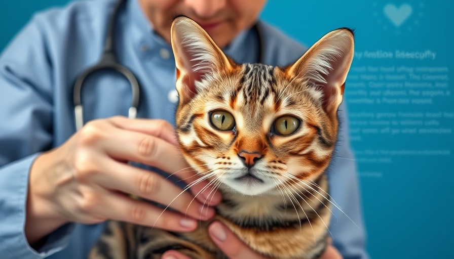 Pet health services: veterinarian with tabby cat and text.